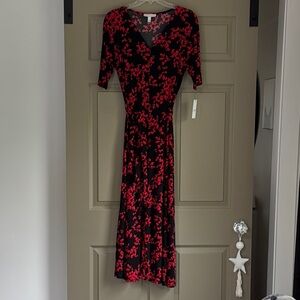 Chaus brand long Floral Black and Red Dress Size L